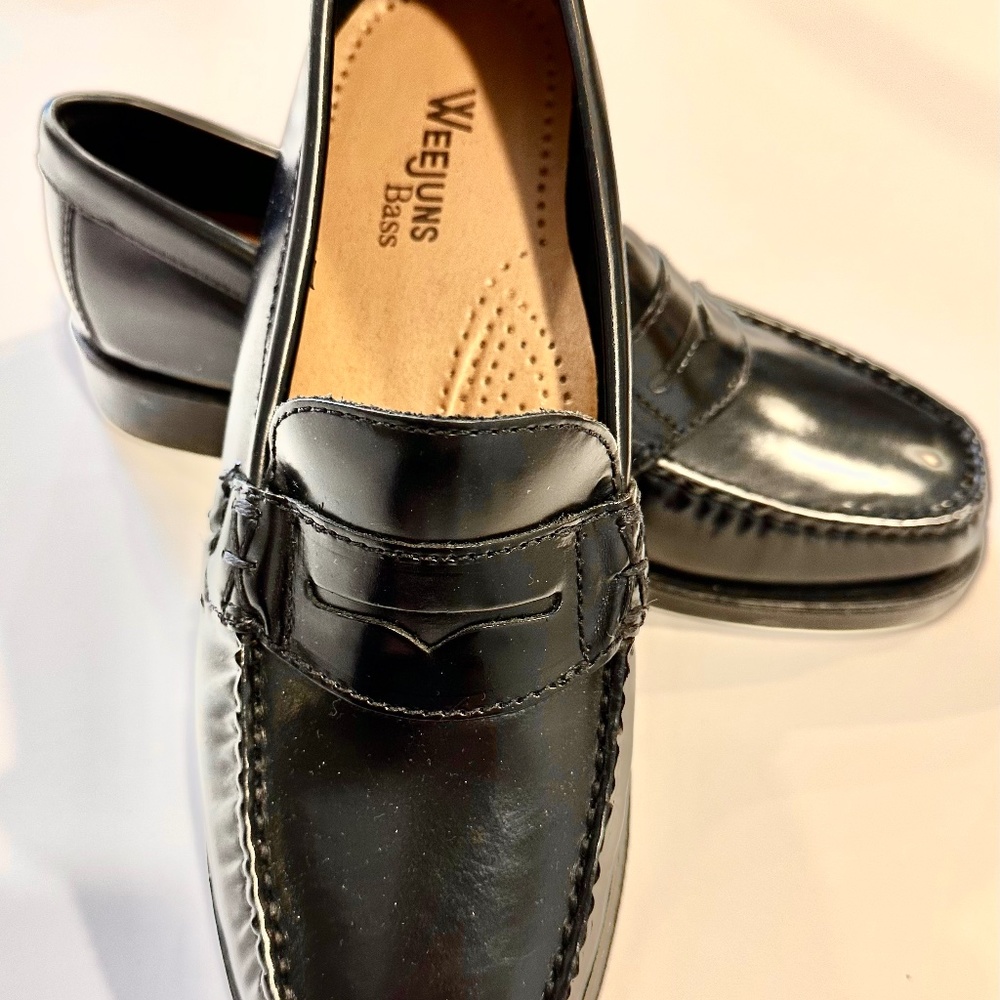 Bass Weejuns Katherine II Black Leather Penny Loafers Size 7W